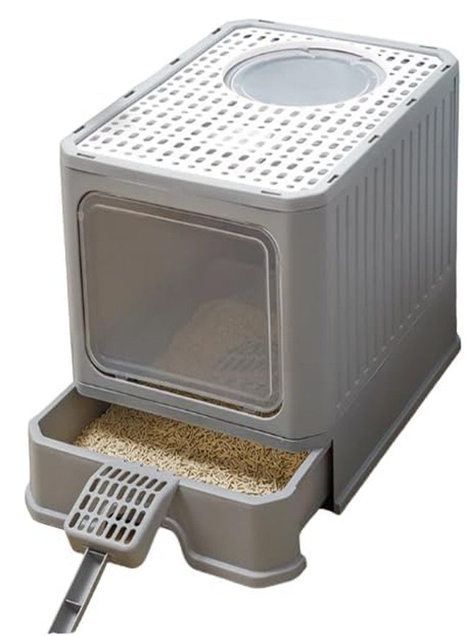 KittuPet صندوق فضلات القطط القابل للطي من كيتو بيت، صندوق فضلات مغلق وقابل للطي، صندوق فضلات كبير للقطط الكبيرة، صندوق فضلات كبير للقطط، مرحاض للقطط الكبيرة - Image 1